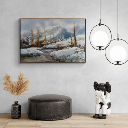 Karla Süslenmiş Doğa Yağlı Boya Tablosu