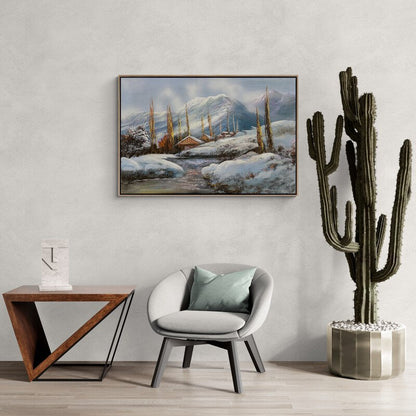 Karla Süslenmiş Doğa Yağlı Boya Tablosu