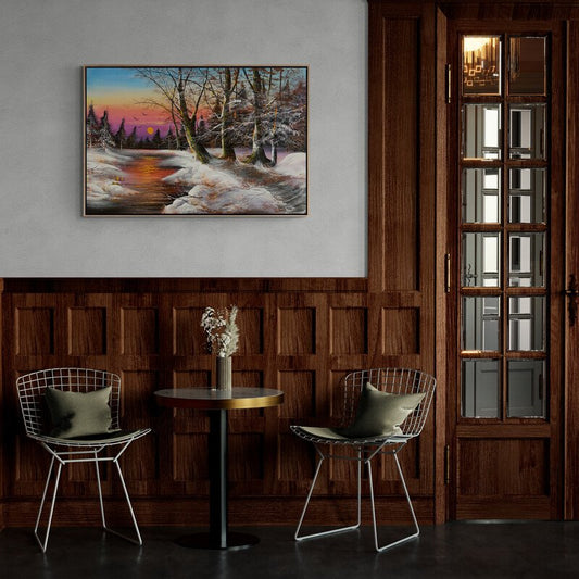 Karla Dans Eden Ağaçlar Yağlı Boya Tablosu