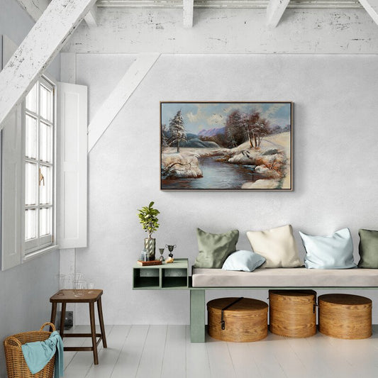 Beyaz Örtü Altındaki Doğa Yağlı Boya Tablosu