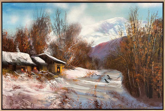 Kışın Pastoral Manzarası Yağlı Boya Tablosu