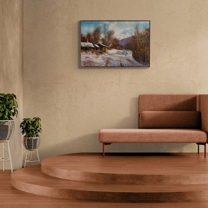 Kışın Pastoral Manzarası Yağlı Boya Tablosu