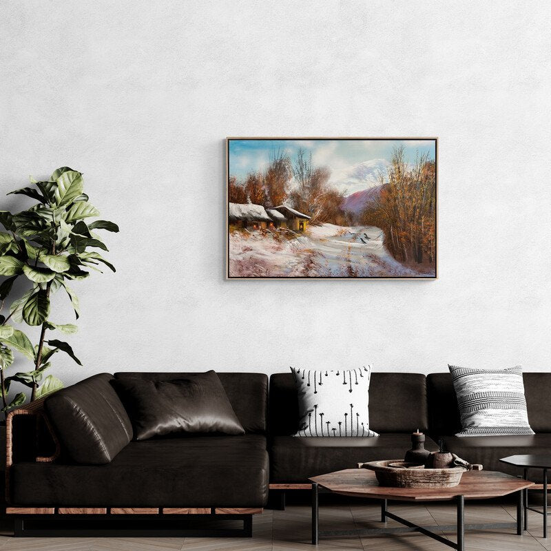 Kışın Pastoral Manzarası Yağlı Boya Tablosu