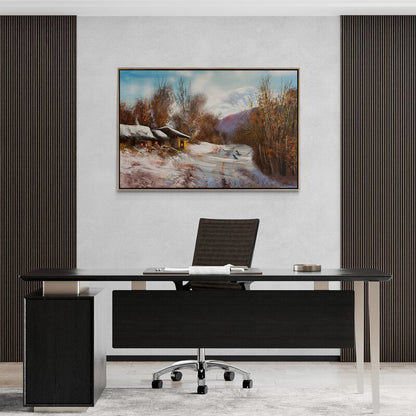 Kışın Pastoral Manzarası Yağlı Boya Tablosu