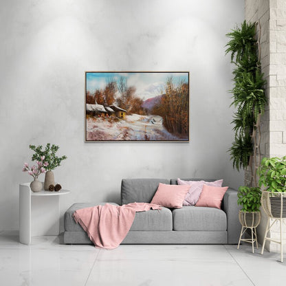 Kışın Pastoral Manzarası Yağlı Boya Tablosu
