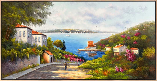 Deniz Manzaralı Cadde Yağlı Boya Tablosu