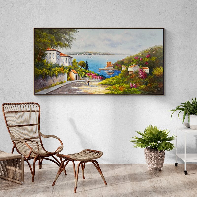 Deniz Manzaralı Cadde Yağlı Boya Tablosu