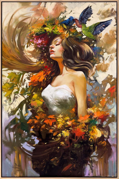 Çiçekçi Kızın Baharı Yağlı Boya Tablosu