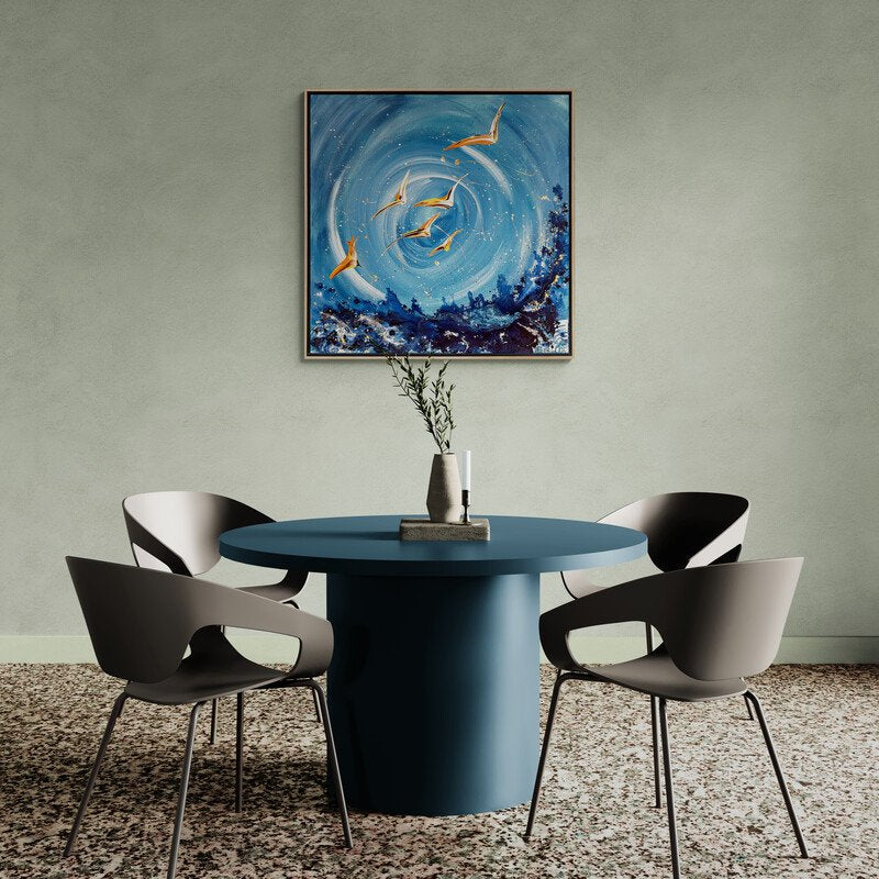 Soyut Kuş Cümbüşü Yağlı Boya Tablosu