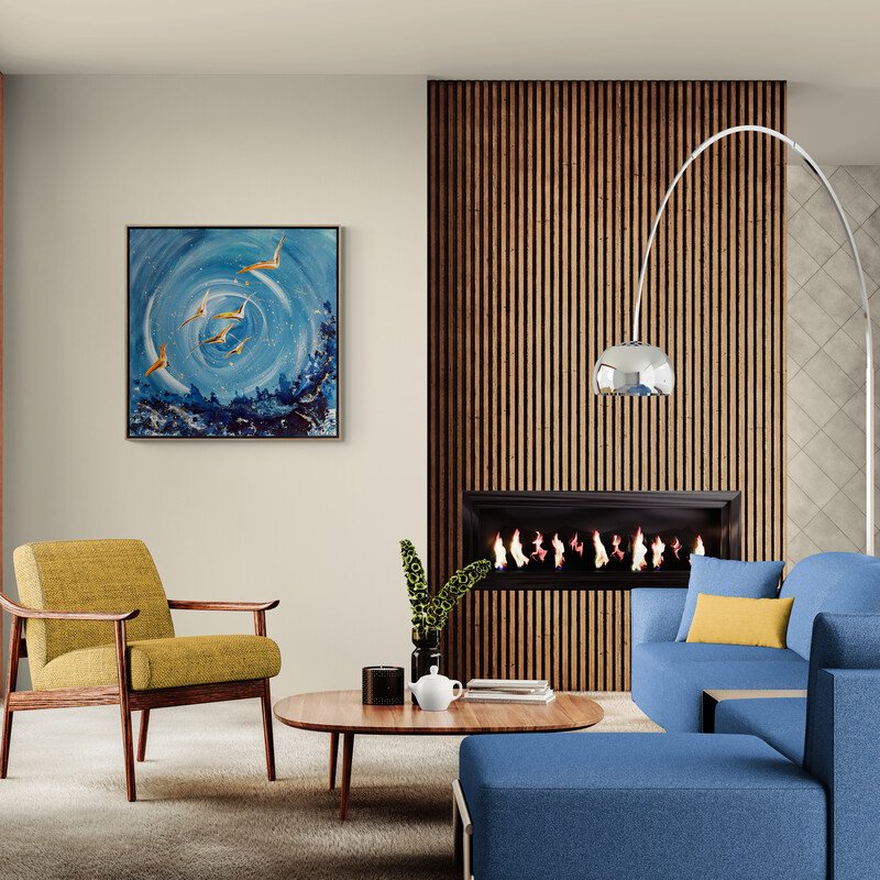 Soyut Kuş Cümbüşü Yağlı Boya Tablosu