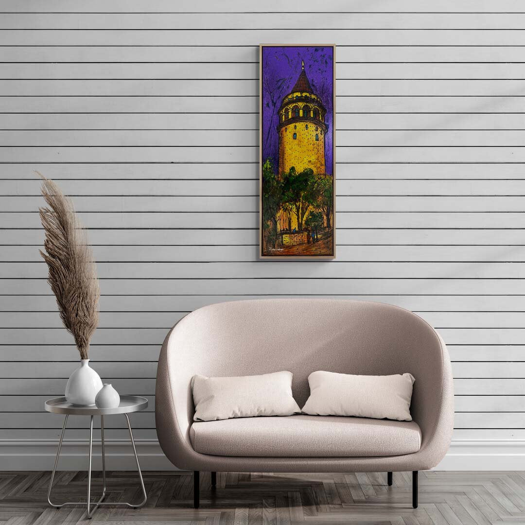 Gece Işıklarında Galata Yağlı Boya Tablosu