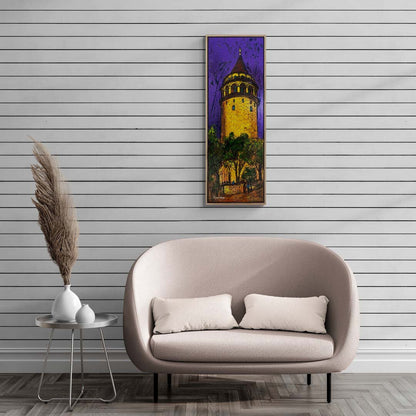 Gece Işıklarında Galata Yağlı Boya Tablosu