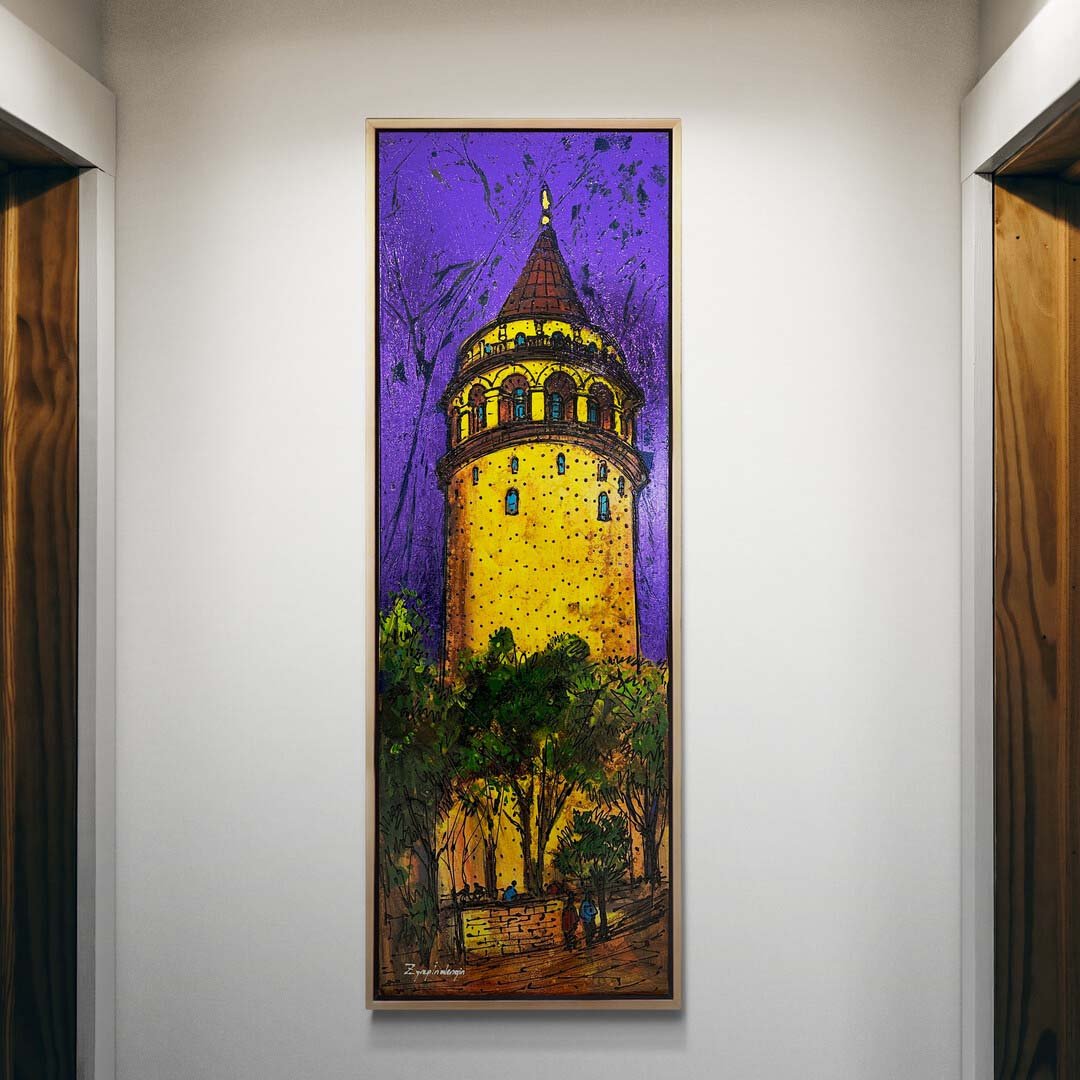 Gece Işıklarında Galata Yağlı Boya Tablosu
