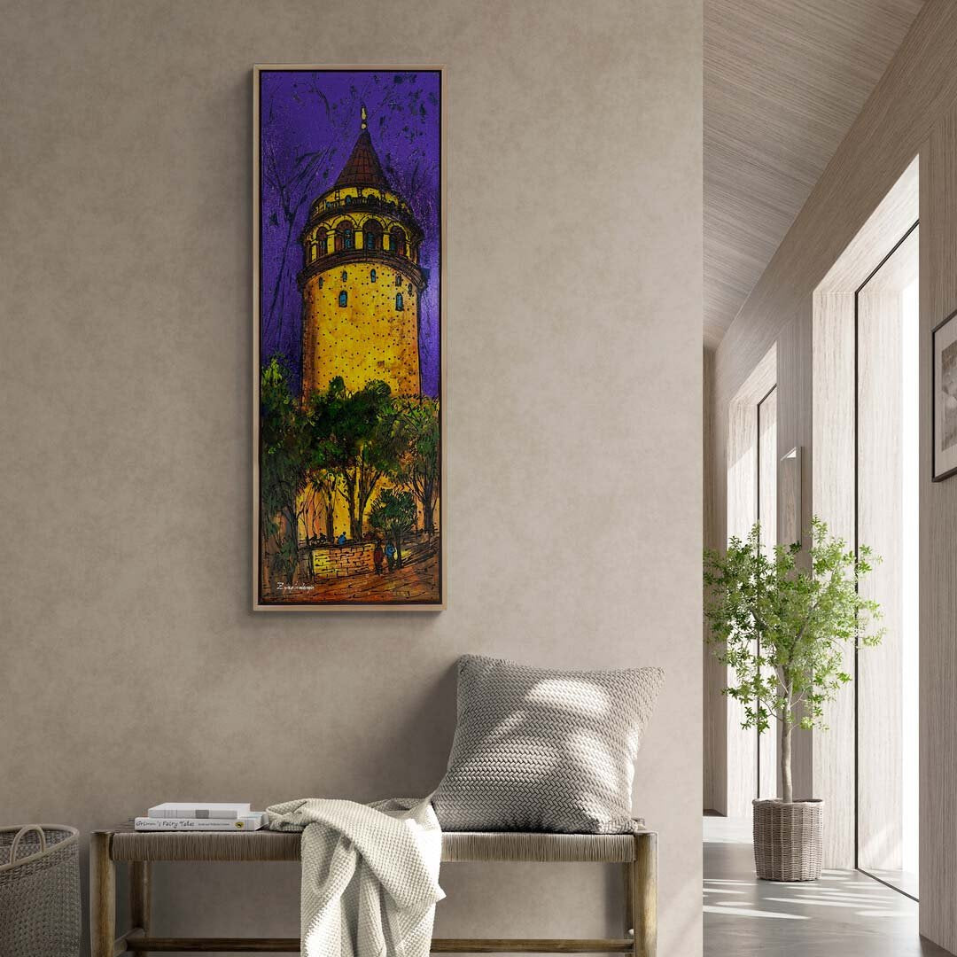 Gece Işıklarında Galata Yağlı Boya Tablosu