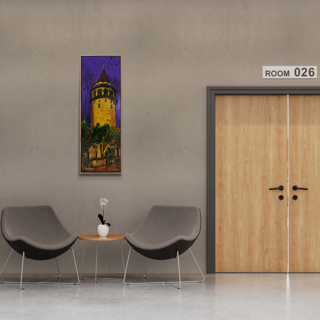 Gece Işıklarında Galata Yağlı Boya Tablosu