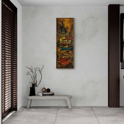 Kız Kulesi ve Denizci Tekneleri Yağlı Boya Tablosu