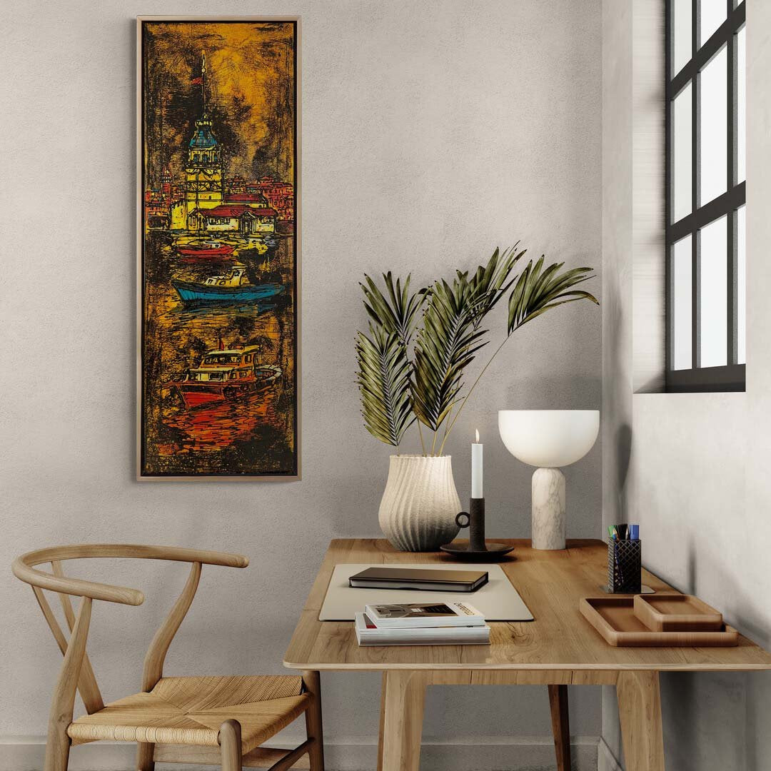 Kız Kulesi ve Denizci Tekneleri Yağlı Boya Tablosu