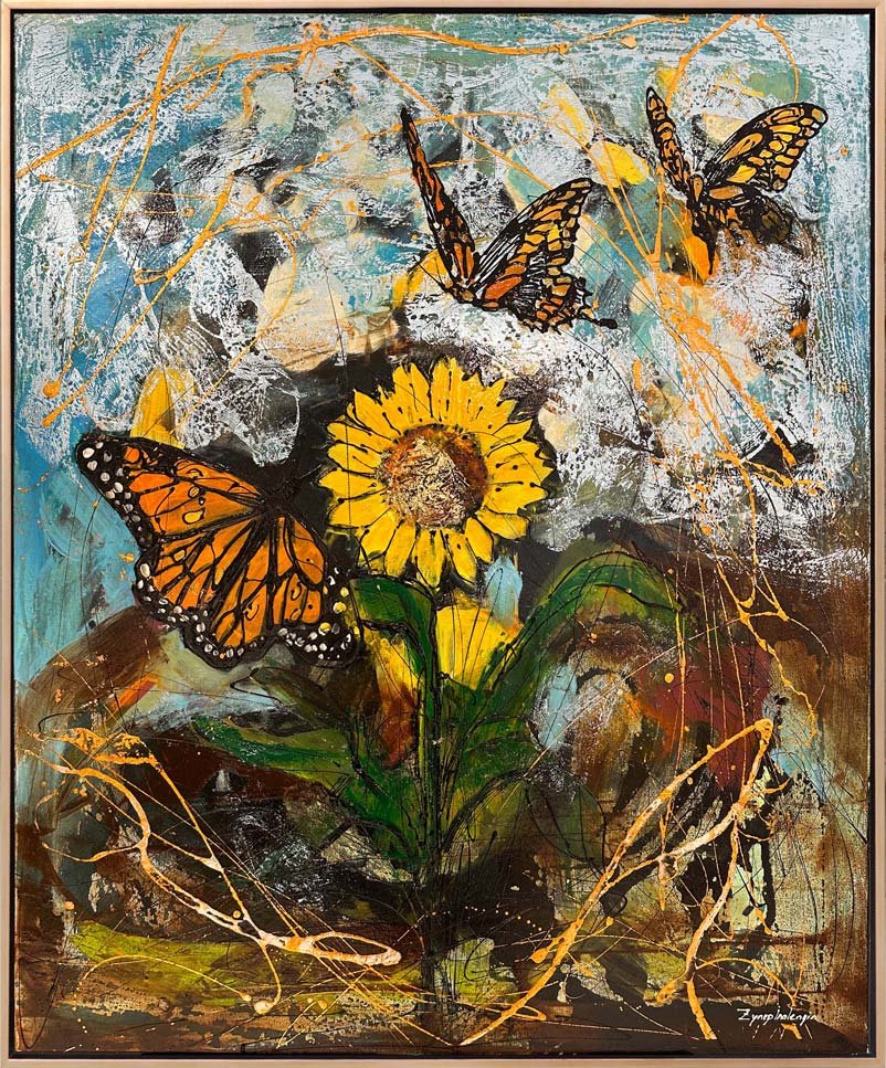 Ayçiçeği Tarlasında Uçuş Yağlı Boya Tablosu