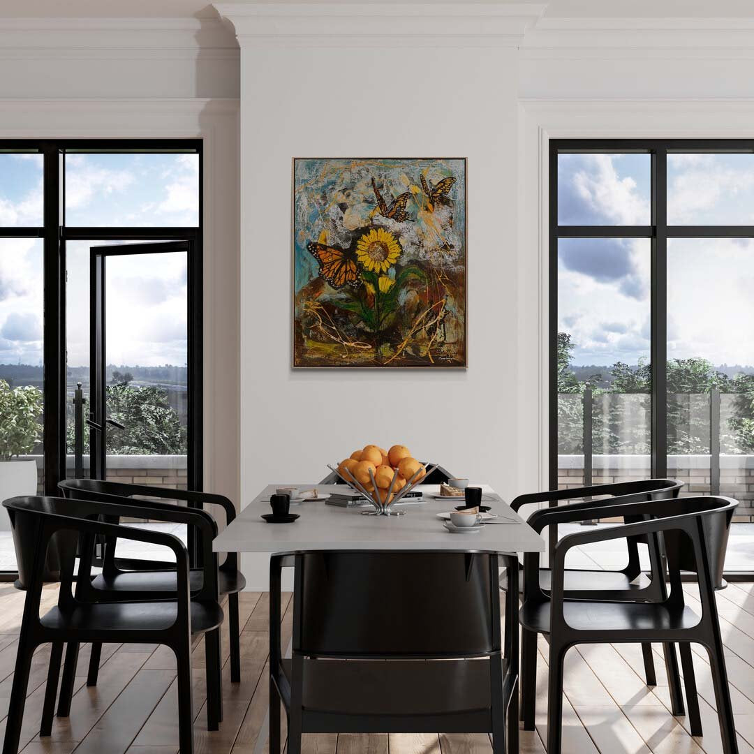 Ayçiçeği Tarlasında Uçuş Yağlı Boya Tablosu