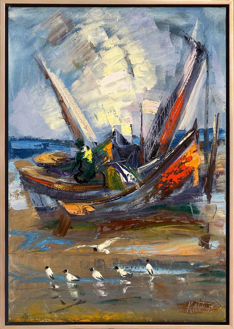 Kıyının Renkli Dokusu Yağlı Boya Tablosu