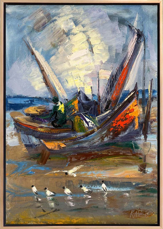 Kıyının Renkli Dokusu Yağlı Boya Tablosu