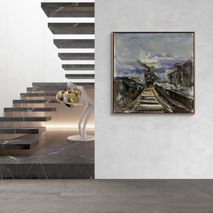 Buharlı Tren Manzarası Yağlı Boya Tablosu