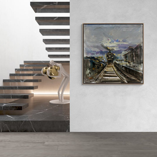 Buharlı Tren Manzarası Yağlı Boya Tablosu