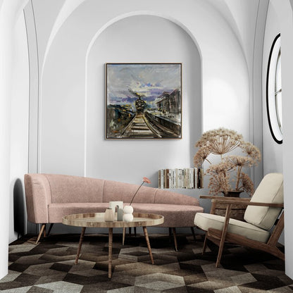 Buharlı Tren Manzarası Yağlı Boya Tablosu