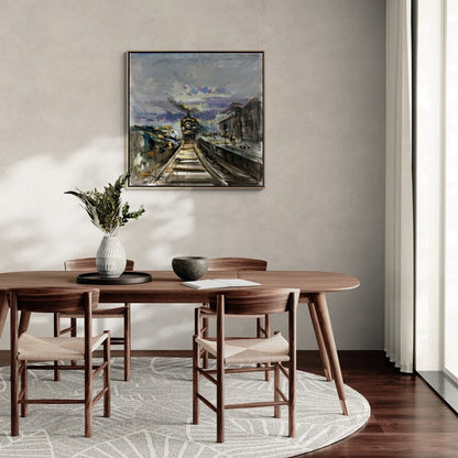 Buharlı Tren Manzarası Yağlı Boya Tablosu