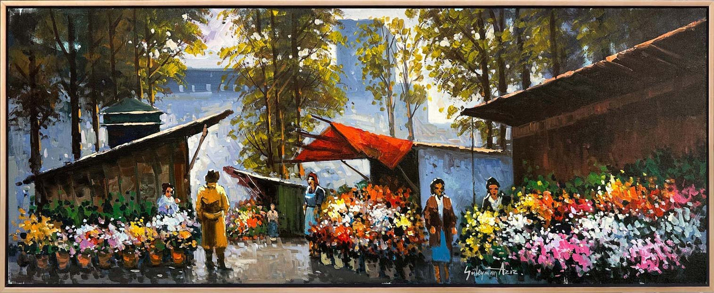 Çiçekçi Tezgahındaki Renkler Yağlı Boya Tablosu