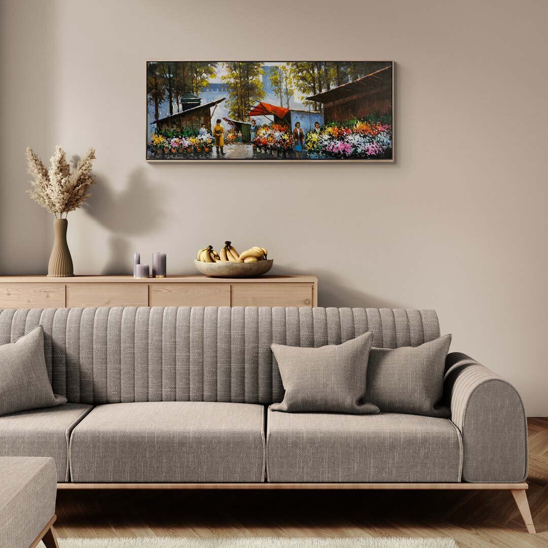 Çiçekçi Tezgahındaki Renkler Yağlı Boya Tablosu