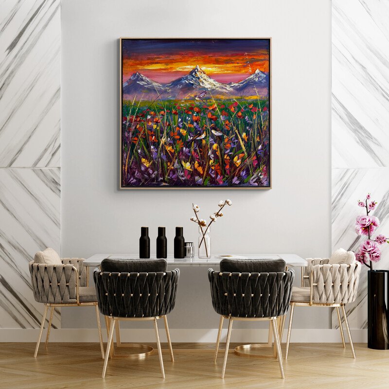 Günbatımında Gelincik Bahçesi Yağlı Boya Tablosu