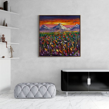 Günbatımında Gelincik Bahçesi Yağlı Boya Tablosu