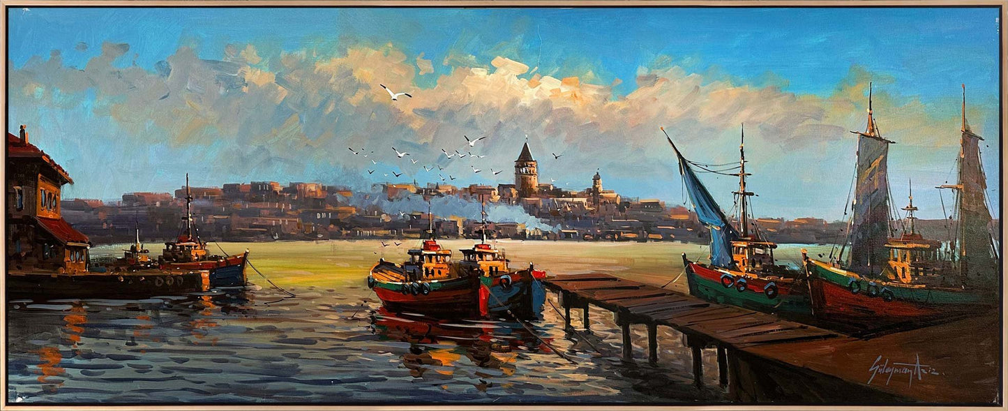 İstanbul'un Ruhunda Boğaz ve Galata Yağlı Boya Tablosu