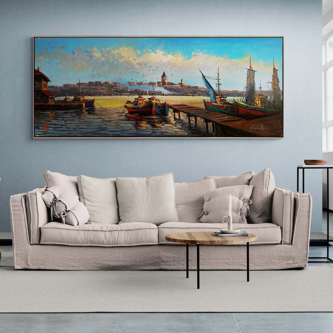 İstanbul'un Ruhunda Boğaz ve Galata Yağlı Boya Tablosu