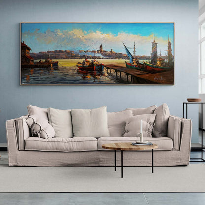 İstanbul'un Ruhunda Boğaz ve Galata Yağlı Boya Tablosu