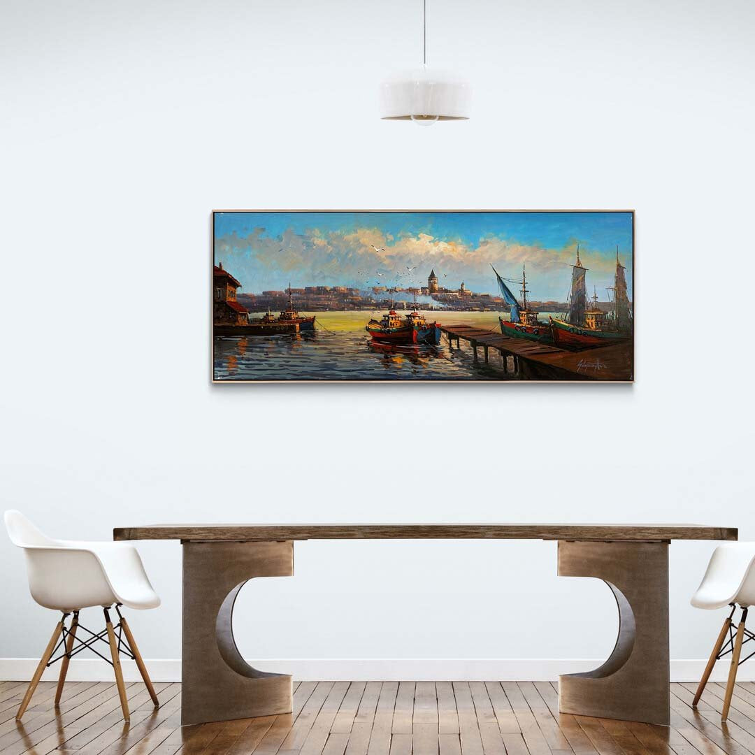 İstanbul'un Ruhunda Boğaz ve Galata Yağlı Boya Tablosu