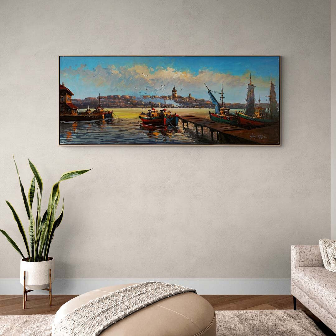 İstanbul'un Ruhunda Boğaz ve Galata Yağlı Boya Tablosu
