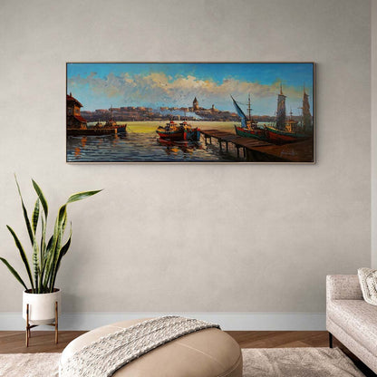 İstanbul'un Ruhunda Boğaz ve Galata Yağlı Boya Tablosu