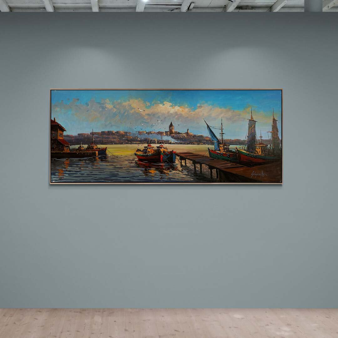 İstanbul'un Ruhunda Boğaz ve Galata Yağlı Boya Tablosu