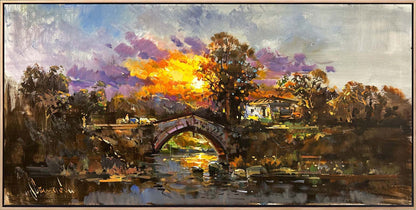 Nehir Kıyısında Akşam Yağlı Boya Tablosu