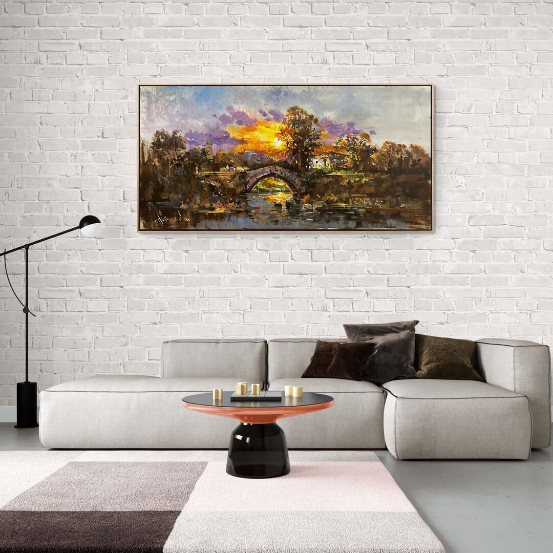 Nehir Kıyısında Akşam Yağlı Boya Tablosu