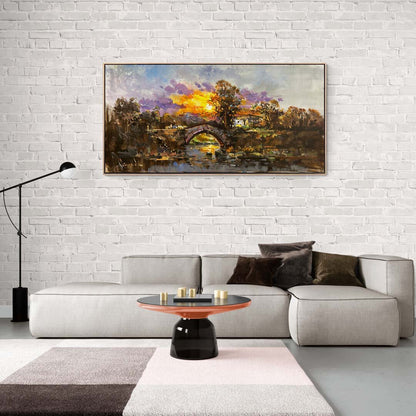 Nehir Kıyısında Akşam Yağlı Boya Tablosu