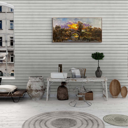 Nehir Kıyısında Akşam Yağlı Boya Tablosu