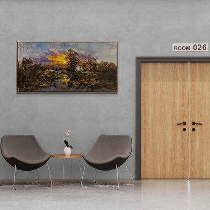 Nehir Kıyısında Akşam Yağlı Boya Tablosu