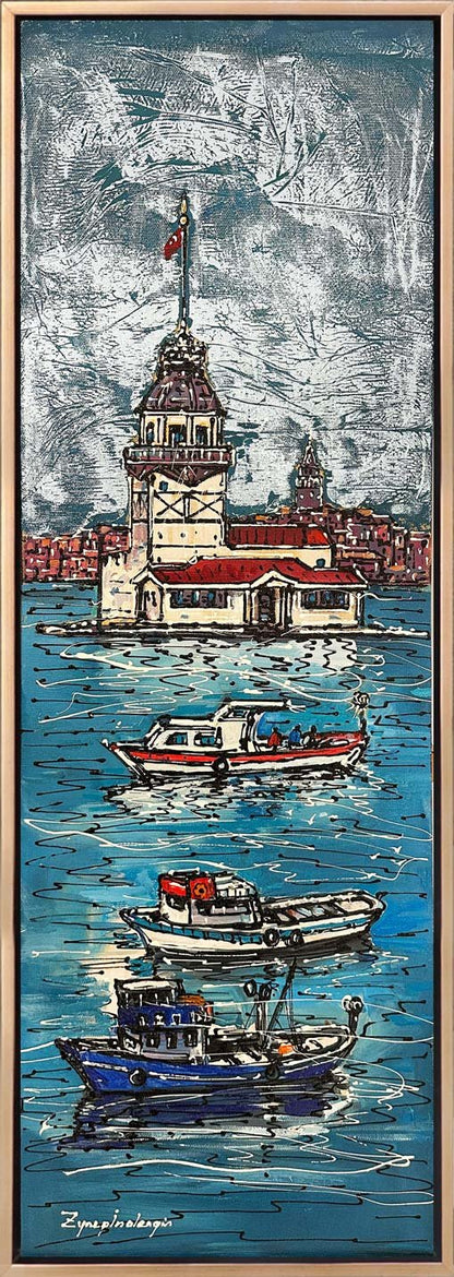 Boğazın Renkli Tekneleri Yağlı Boya Tablosu