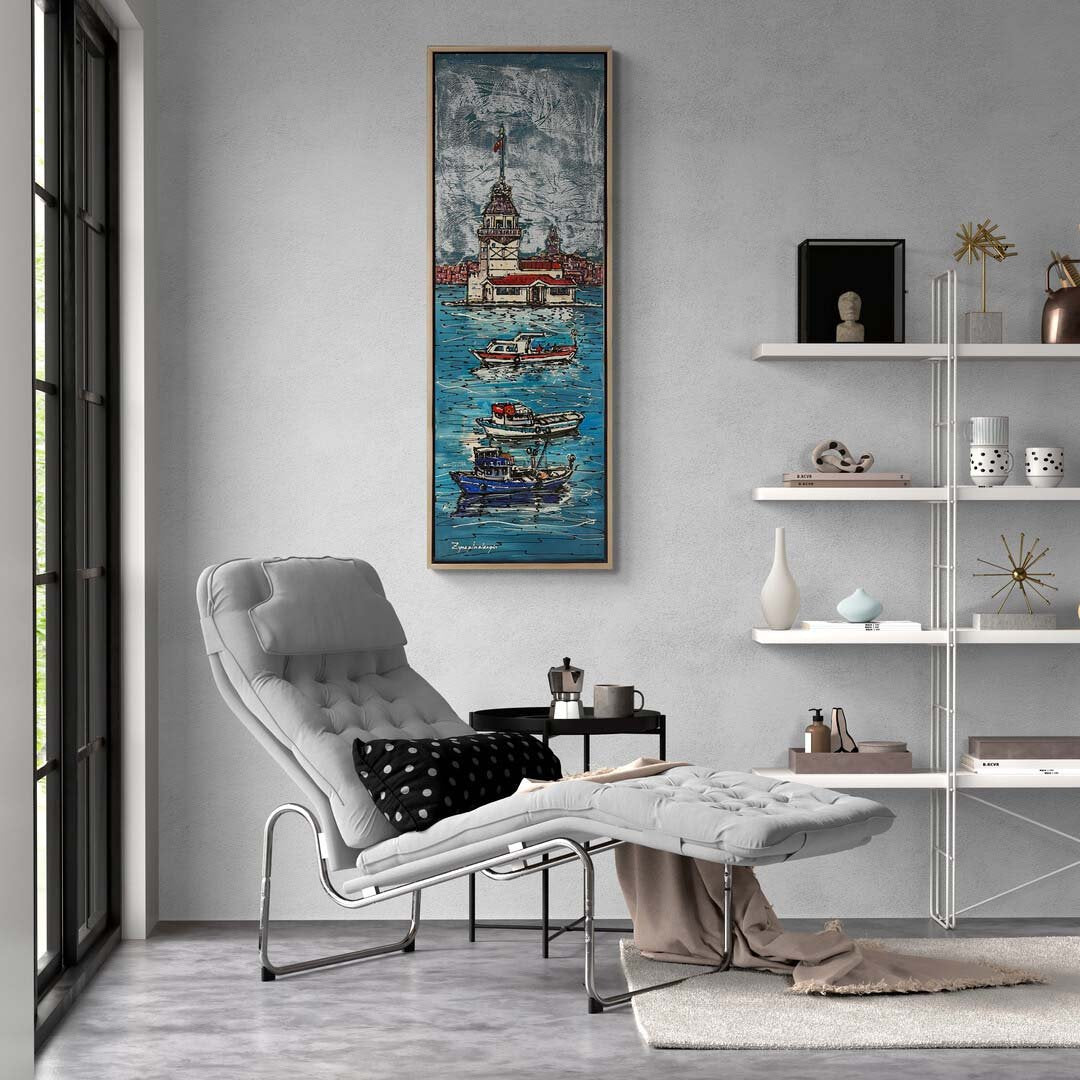 Boğazın Renkli Tekneleri Yağlı Boya Tablosu