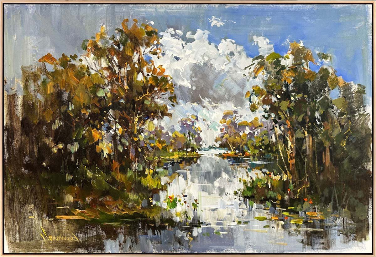 Orman İçinde Nehir Yağlı Boya Tablosu