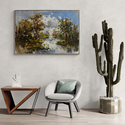 Orman İçinde Nehir Yağlı Boya Tablosu