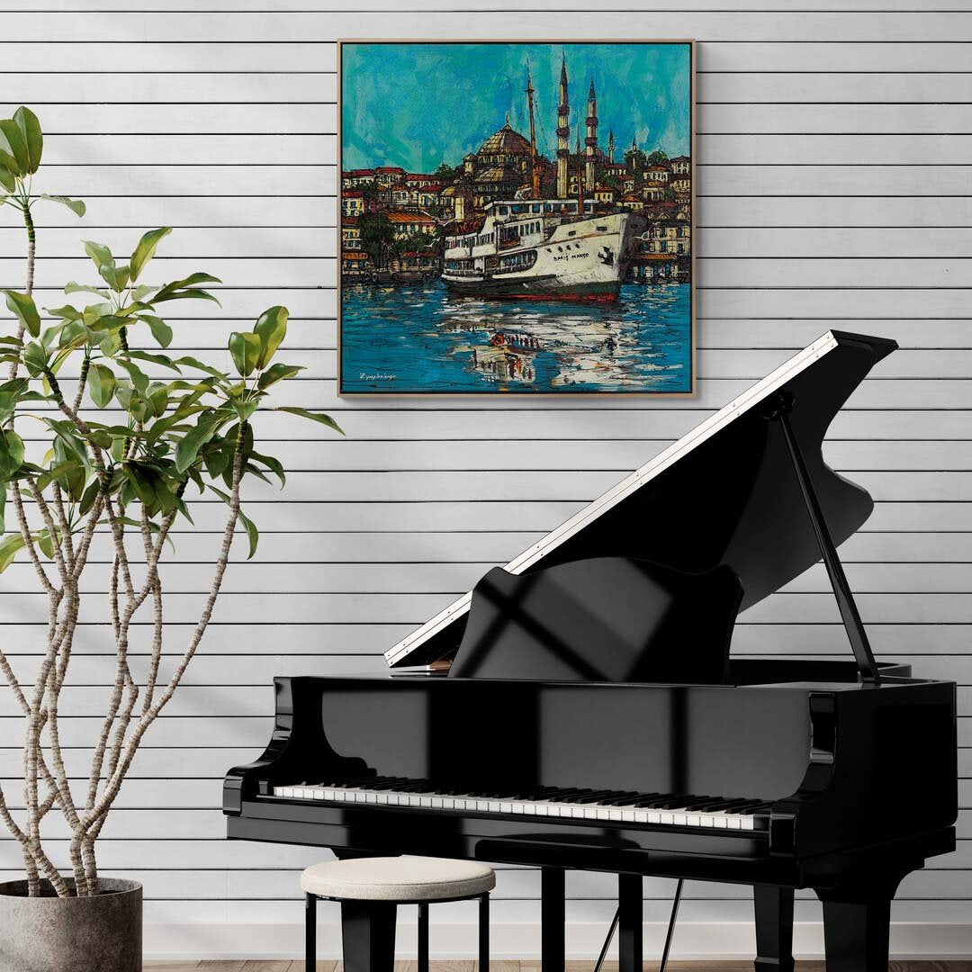 Renkli Boğaz Manzarası Yağlı Boya Tablosu